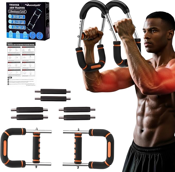 Twister Arm Trainer, Adjustable Chest Workout Equipment with 6 Resistance Levels Springs (30-160 Lbs), Arm Trainer for Men & Women, Detachable Home Gym Fitness Trainer with Anti-Slip Handles