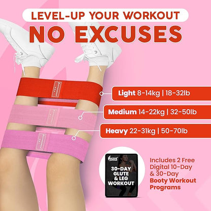 Premium Fabric Resistance Bands for Glutes & Legs – Set of 3 | Non-Slip, Elastic, Durable, Includes Travel Bag, Workout Guide & Digital Challenges