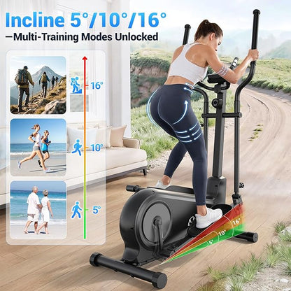 ANCHEER Elliptical Exercise Machine, Elliptical Trainer for Home Gym Exercise Equipment 550Lbs Max Weight, Ultra-Silent Elliptical Machine 16 Resistance Levels Pulse Rate Grips