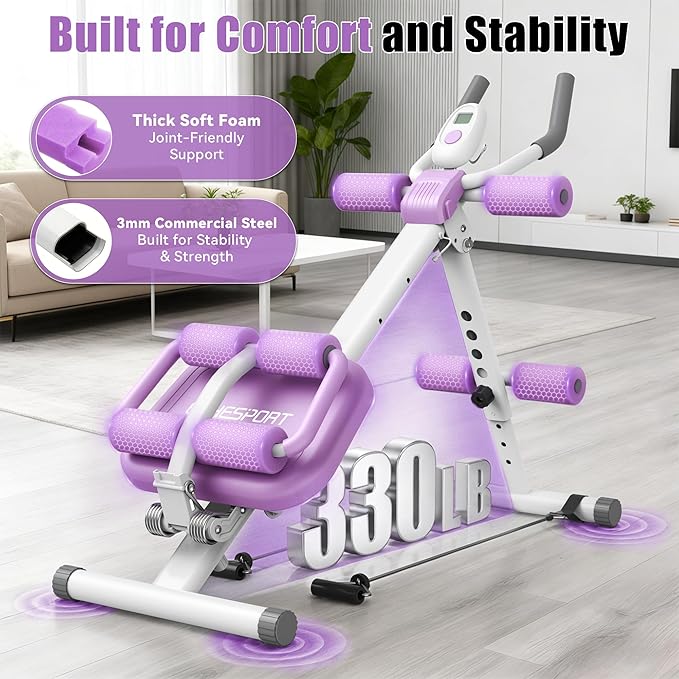 EPHESPORT Multifunctional Ab Machine, Crunch & Sit-Up Core Trainer for Stomach & Ab Workout, Adjustable & Foldable Exercise Equipment, Knee/Back Support, Full Body Workout for Home Gym