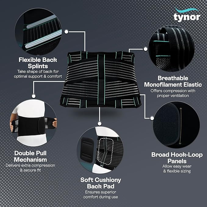 TYNOR Back Brace for Lower Back Pain with Lumbar Pad for Men & Women, Breathable Lumbar Support Brace with Adjustable Straps for Herniated Disc, Scoliosis & Lifting (Small, Premium Black)
