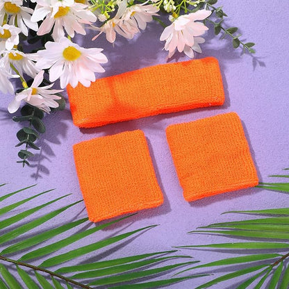 3 Pack Neon Sweatbands Set 80s Wristband and Headband Color War Accessories Sports Sweatbands for Summer Ball Party