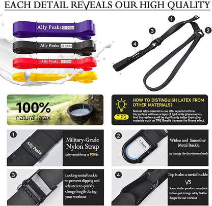 Ally Peaks Pull Up Assistance Bands，Heavy Duty Resistance Band for Pull Up Bar，Adjustable Weight/Size with Fabric Feet/Knee Rest Pull up bands,Up to 410lbs Assistance，resistance bands and assist bands