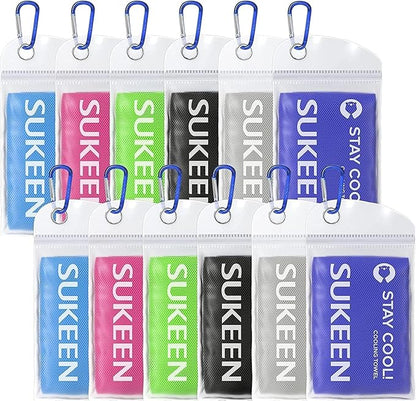 Sukeen 12 Pack Cooling Towels(40"x12"), Soft Breathable Quick-Drying Cooling Neck Wraps, Cooling Towels for Hot Weather,Microfiber Sweat Towel for Gym Sports Fitness Camping Hiking