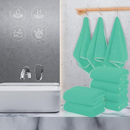 TENSTARS Silk Hemming Hand Towels for Bathroom - Quick Drying - Ultra Soft Microfiber Absorbent Towel for Bath Fitness, Gym, Shower, Hotel, and Spa - 16x28 Inch | Set of 6, Aqua Green