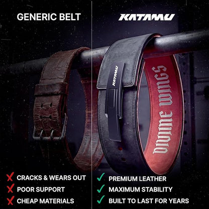 Katamu Premium Leather Lever Weightlifting Belt – Secure Steel Lever, Powerlifting Support for Deadlifts, Squats & Heavy Lifts - Be A Hero