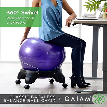 Gaiam Classic Backless Balance Ball Chair – Exercise Stability Yoga Ball Premium Ergonomic Chair for Home and Office Desk with Air Pump, Exercise Guide and Satisfaction Guarantee, Charcoal