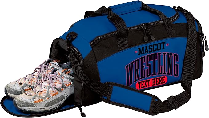 Personalized Wrestling Duffel Bag with Shoe Compartment – Custom Name Wrestling Gear Bag – Athlete Gym Bag for Boys & Girls – Team Travel Sports Duffel with Separate Shoe Pocket