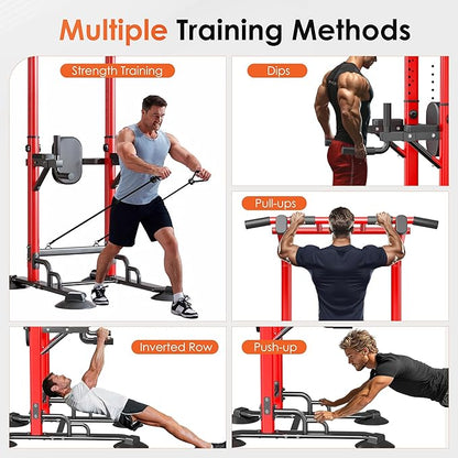 soges Power Tower Pull Up Bar Station, Dip Station for Home Gym, Height Adjustable Heavy Duty Strength Home Training Fitness Workout Equipment