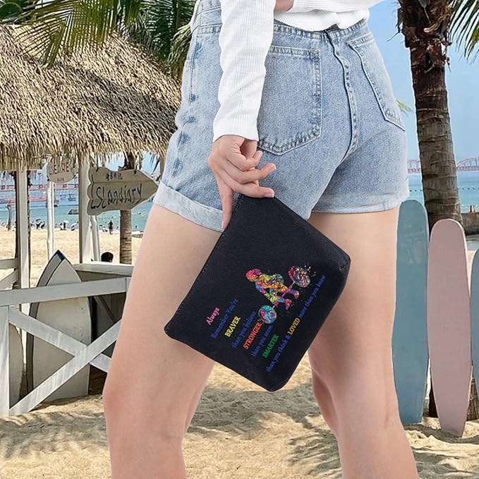 LEVLO Weight Lifting Cosmetic Make Up Bag Weightlifter Gifts Idea You Are Braver Stronger Smarter Than You Think Weightlifting Makeup Zipper Pouch Bag For Women Girls (Weight Lifting Black)