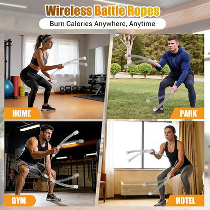 Portable Ropeless Battle Ropes, Adjustable Weights Cordless Battle Ropes for Home Gym with Storage Bag, Weighted Exercise Equipment for Low-Impact Workout, Strength & HIIT, for Men & Women (Gray)