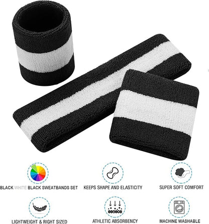 Sweatbands Headband and Wrist Set, Cotton Sweat Band for Athletic Men and Women, Sweatbands Sports Headbands for Working Out, Running, Basketball, Tennis, Yoga