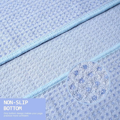 Eunzel 2 Pack Hot Yoga Towel, Non-Slip Yoga Mat Towel with Grip Dots Stickyfiber Sweat Absorbent Towel for Hot Yoga, Pilates and Workout 72" x 24", Blue