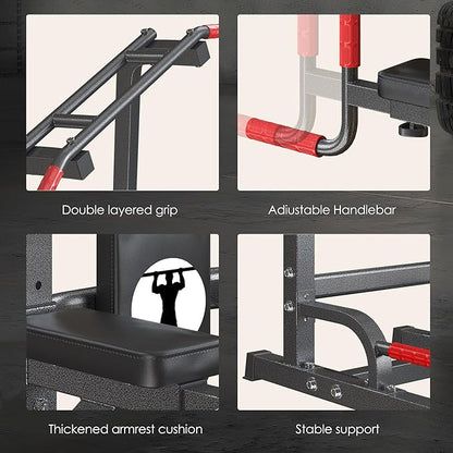 soges Pull Up Bar Dip Station, Power Tower with A Backrest, Adjustable Height Pull Up Bar Stand, Multi-Function Home Gym Strength Training
