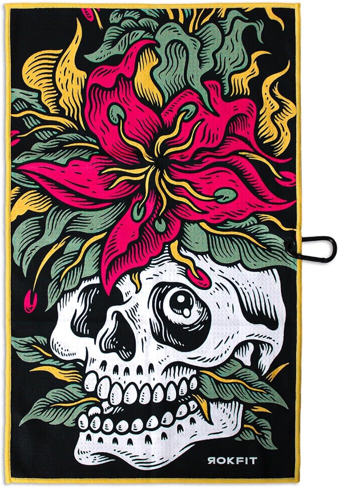 RokFit Gym & Golf Towel – Multi-Use, Quick-Dry, Durable Utility Towel with Bold Graphic and Carabiner Clip (Eternal Bloom)