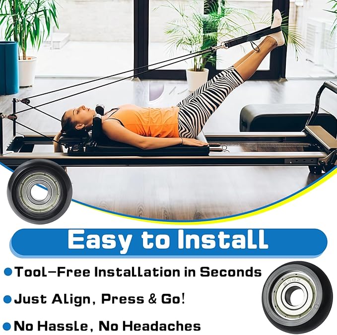 6Pcs Replacement Roller Wheels, Compatible with Aero Pilates Reformer Machines, Smooth & Quiet Glide Rollers Easy Tool-Free Installed Rollerwheels, Durable PU & POM Parts for Pilates Machine Repair