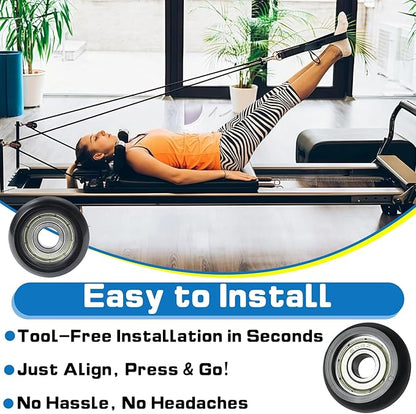 6Pcs Replacement Roller Wheels, Compatible with Aero Pilates Reformer Machines, Smooth & Quiet Glide Rollers Easy Tool-Free Installed Rollerwheels, Durable PU & POM Parts for Pilates Machine Repair