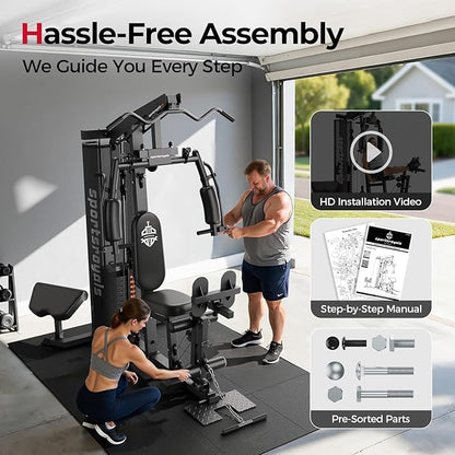 Sportsroyals Home Gym, Multifuntional Workout Station with 150LBS Weight Stack, Full Body Workout Equipment for Home Exercise Fitness