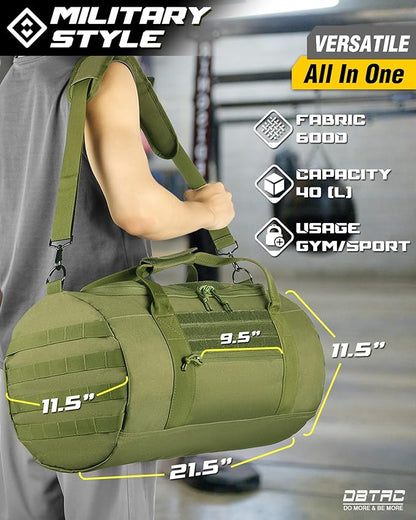 DBTAC 40L Tactical Gym Bag for Men | Military Heavy Duty Duffle Bag with Adjustable Strap for Gym Workout Fitness, Basketball Soccer Sport Training & Weekend Travel, Green