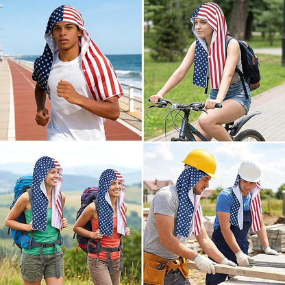 Yi-gog 6Pcs Cooling Hoodie Towel 24"x12" American Flag Ice Cooling Towels UPF 50 Sun Protection Microfiber Absorbent Sweat Rags for Sports Fitness Gym Biking Running