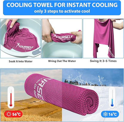 SYOURSELF Cooling Towel, Cooling Towels for Neck,40" x 12"Ice Towel for Instant Cooling Relief, Soft Breathable Chilly Towel, Perfect Yoga, Golf, Sports, Gym, Workout, Athletes Towel (1PC-Hot Pink)
