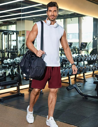 PINSPARK Men's Gym Workout Shorts - 7" Quick Dry Running Athletic Shorts with Towel Loop and Zipper Pockets