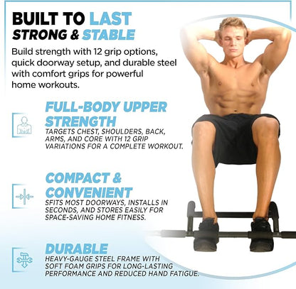 Stamina Products Multi-Function Pull-Up Bar for At-Home Upper-Body Workouts with 12 Grip Options for Targeting Chest, Shoulders, Back, Arms or Core
