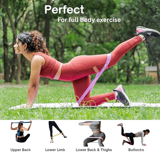 Resistance Bands Set for Women & Men – 12'' Heavy Duty Natural Rubber Exercise Loop Bands for Legs,Glutes,Strength Training,Stretching,Physical Therapy– Pack of 5 with Carry Pouch