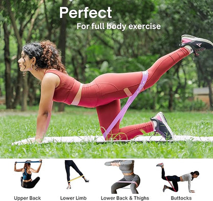 Resistance Bands Set for Women & Men – 12'' Heavy Duty Natural Rubber Exercise Loop Bands for Legs,Glutes,Strength Training,Stretching,Physical Therapy– Pack of 5 with Carry Pouch