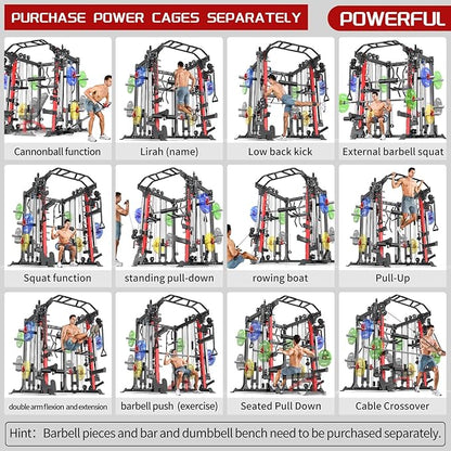 Multi-Purpose Squat Rack,Smith Machine Weight Rack Set with Cable Crossover System, Home Gym Power Racks, Power Racks and Packages