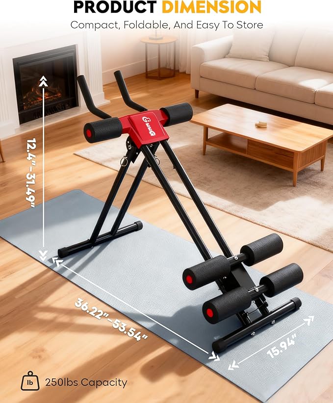 GuuG Ab Machine Ab Trainer Machine : Adjustable Ab Machine for Stomach Workout at Home Gym Ab Workout Foldable Core Strength Training Equipment Home Gym System