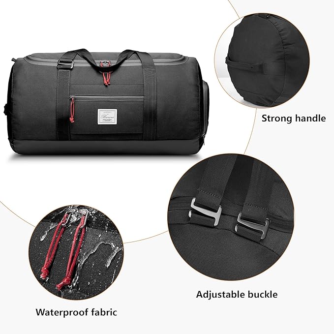 Travel Duffle Bag for Men 65L Medium Size Traveling Duffel Bag Weekender Overnight with Wet Pocket & Shoes Compartment Multifunctional Sports Gym Bags (Black)