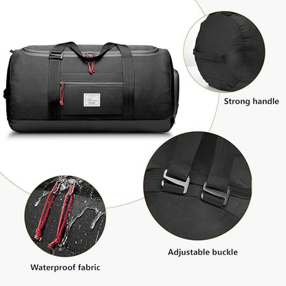 Travel Duffle Bag for Men 65L Medium Size Traveling Duffel Bag Weekender Overnight with Wet Pocket & Shoes Compartment Multifunctional Sports Gym Bags (Black)