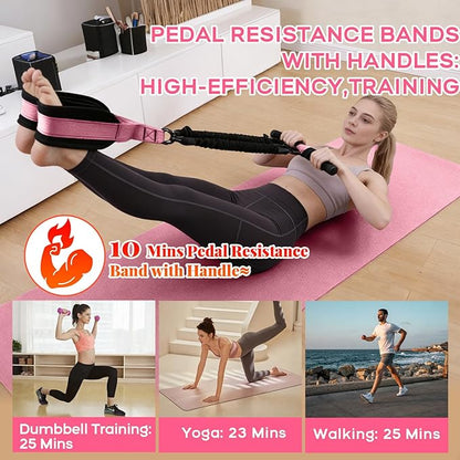 Multifunction Pedal Resistance Band with Handle, 3 Tube Adjustable 30/40/50LB Foot Pedal Puller Resistance Bands with Poster, Extended Length Tension Rope for Men Women Full Body Workout Home Gym