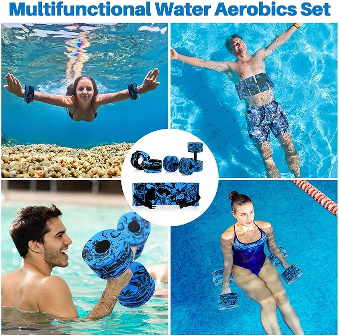 5 Pcs Pool Aquatic Exercise Set Including 2 Lightweight Water Dumbbells, 2 Ankle Swimming Weights, and Swim Belt Water Exercise Equipment for Aquatic Aerobics