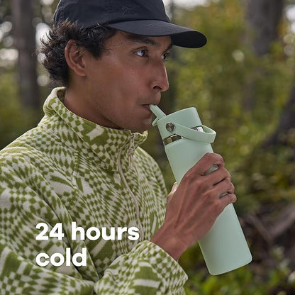 Hydro Flask Water Bottle - Insulated Stainless Steel - Wide Mouth Flex Straw Lid, Non Spill, Leakproof and Refillable in 24 Oz Tonal Birch