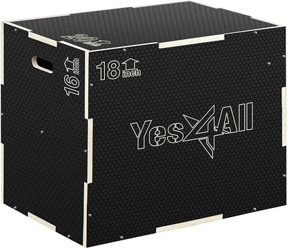 Yes4All 3 in 1 Non-Slip Wooden Plyo Box, Step Up Box for Workout, Plyometric Jump Box for Skipping, Jumping, Lunges, Squats, Dips