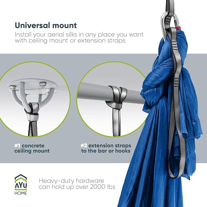 AyuHome Aerial Silks Kit for Home - Premium Yoga Swing for Kids and Adults with 660 lbs Capacity - Versatile Aerial Yoga Hammock for Gymnastics Training