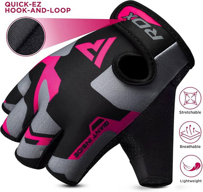 RDX Weight Lifting Gloves Women Fitness Workout, Anti Slip Padded Palm Grip Protection, Elasticated Breathable, Powerlifting Gym Bodybuilding Strength Training, Half Finger, Cycling Calisthenics