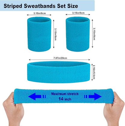 Sweatbands Headband and Wrist Set, Cotton Sweat Band for Athletic Men and Women, Sweatbands Sports Headbands for Working Out, Running, Basketball, Tennis, Yoga