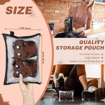 Lifting Wrist Straps Weight Lifting Grips with Cushion Wrist Loop Gym Workout Straps Double Layer Leather with Storage Pouch for Women and Men Deadlift Powerlifting Pull Up