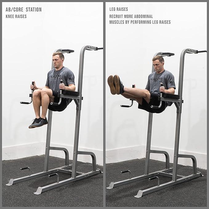 Valor Fitness Power Tower Dip Station - Functional Workout - Pull Ups Chin Ups Knee Raises Leg Raises Dips Machine Push Ups - Home Gym Strength Training Equipment