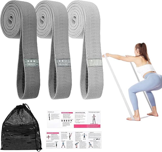 Resistance Bands for Working Out, Fabric Exercise Bands Set of 3, Long Elastic Bands for Exercise with Workout Guide and Carry Bag, Fitness Bands for Strength Training, Yoga, Pilates, Home Workout