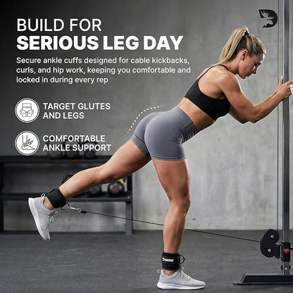DMoose Fitness Ankle Strap for Cable Machine - One Size Fit with Premium Padding Cuffs, Ankle Bands for Working Out, Booty Workouts, Leg Extension, Hip Abductors, Kickbacks & Lower Body Exercises