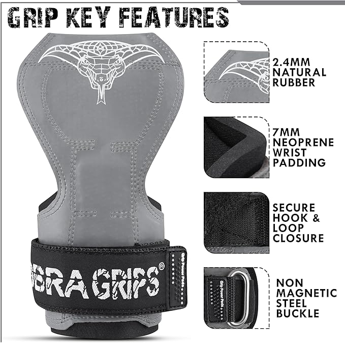 Cobra Grips PRO Weight Lifting Gloves Heavy Duty Straps Alternative with Power Lifting Hooks Padded Wrist Support for Deadlifts & Bodybuilding