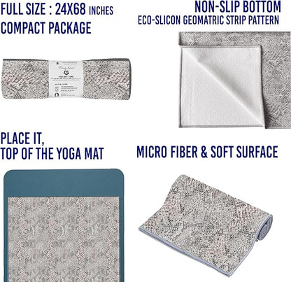 Private Island Hot Yoga Beach Mat Towel Non Slip Recycling Microfiber Quick Dry Compact Sand Water Sports Gym Picnic Blanket Outdoor Camping 24”x68” (CROCGRAY, Large)