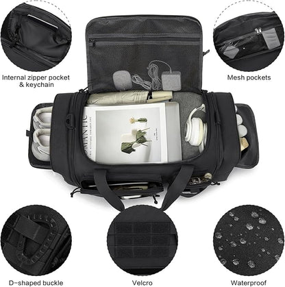 3 in 1 Tactical Gym Bag Backpack for Men 40-45L Expandable Travel Duffle Bag for Women Large Military Sport Duffel Bags Weekend Overnight with Shoe Compartment & Wet Pocket for Fitness, Black