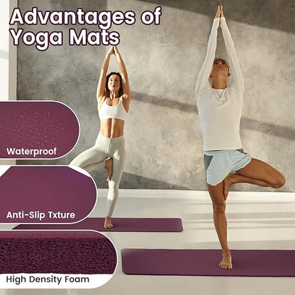 Fitvids Yoga Mat, 1/2-Inch Extra Thick High Density Exercise Mat, Anti-Tear Exercise Yoga Mat with Carrying Strap, Suitable for Various Yoga Exercises