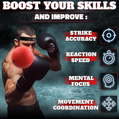 Boxing Reflex Balls Set - 4 Same Weight Color Balls, 2 Adjustable Headbands for Reaction Time Training, Hand-Eye Coordination, Hand Speed and Focus | Beginner to Advanced Drills, Boxing Training Kit