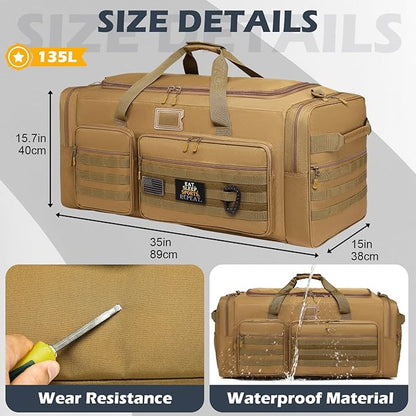 135L Large Duffle Bag, Heavy Duty Duffle Bag for Travel, Extra Large Sports Gym Equipment Bag for Soccer Baseball Basketball Hockey Football, Brown